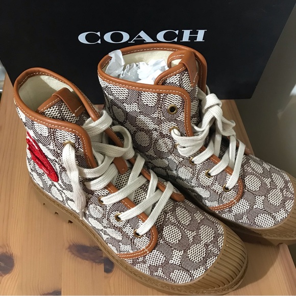 💋Coach X Tom Wesselmann Trooper Mid Top Boot In Signature Jacquard - Picture 7 of 12